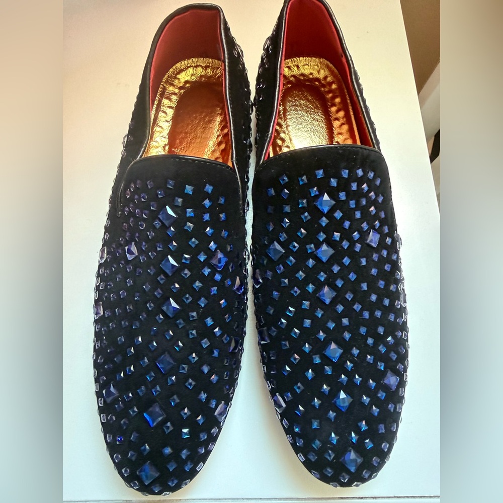 Othr Men's Navy Blue Crystal-Embellished Velvet Loafers - Picture 2 of 4